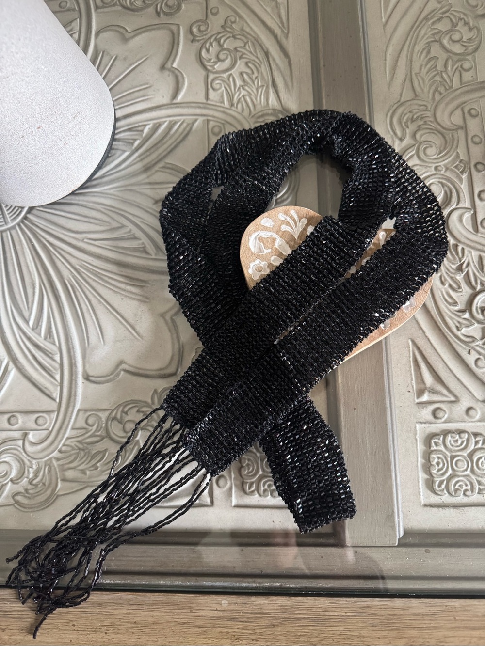 Black Beaded Fringe Belt - Sleek Evening Accessory